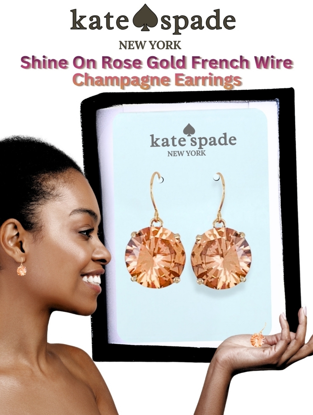 kate spade Rose Gold Drop Earrings with Champagne Crystals